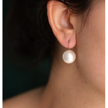 NonSoloArgenti|earrings all 925 silver with hook with large pearl 16mm for women rhodium