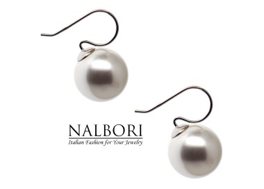 NonSoloArgenti|earrings all 925 silver with hook with large pearl 16mm for women rhodium