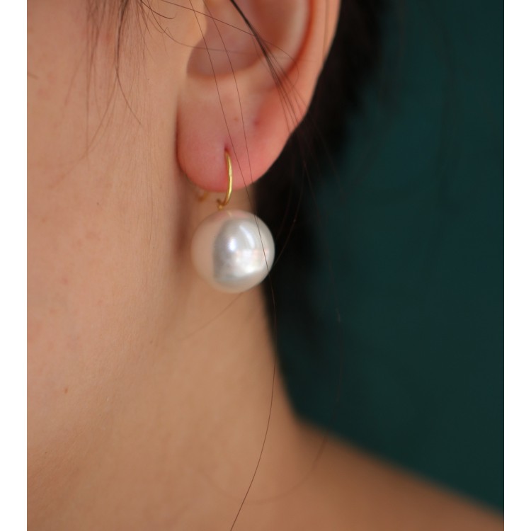 NonSoloArgenti|orecchini argento 925 ad amo con perla grande 16mm placcati oro giallo donna