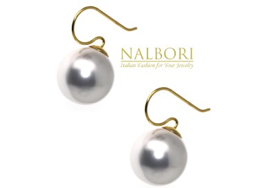 NonSoloArgenti|orecchini argento 925 ad amo con perla grande 16mm placcati oro giallo donna