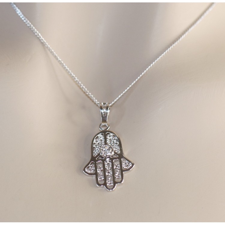 NonSoloArgenti |collana mano di fatima con punto luce zircone brillante ottone 18kgf  donna