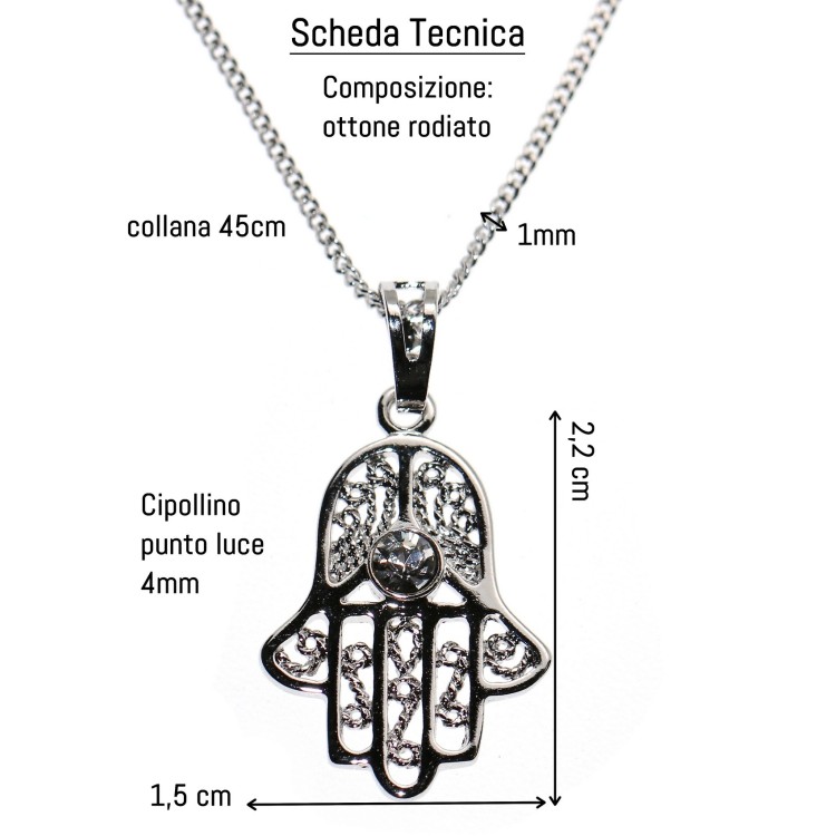 NonSoloArgenti |collana mano di fatima con punto luce zircone brillante ottone 18kgf  donna
