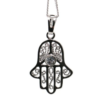 NonSoloArgenti |collana mano di fatima con punto luce zircone brillante ottone 18kgf  donna