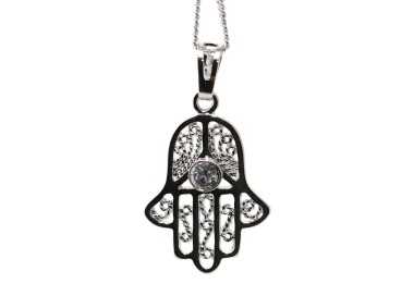 NonSoloArgenti |collana mano di fatima con punto luce zircone brillante ottone 18kgf  donna