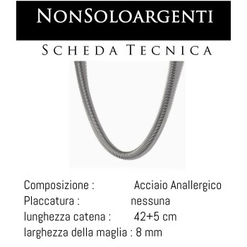 NonSoloArgenti |necklace for women wide snake in hypoallergenic steel silver collier