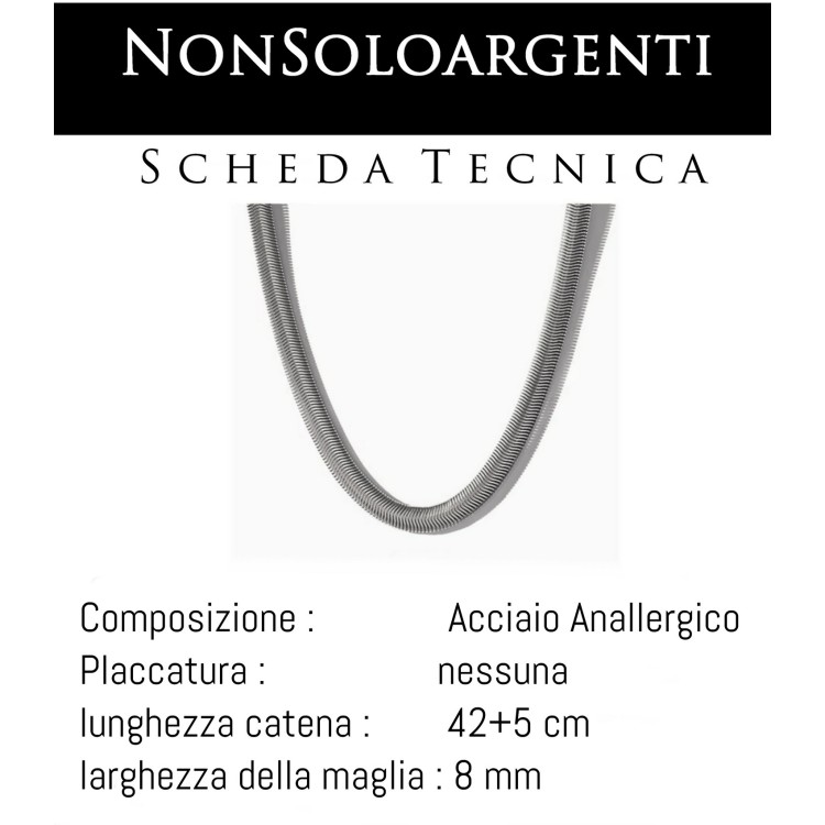 NonSoloArgenti |necklace for women wide snake in hypoallergenic steel silver collier