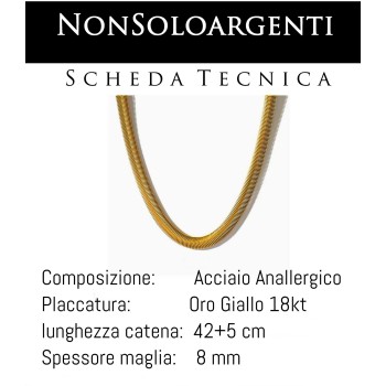 NonSoloArgenti |necklace for women wide snake in hypoallergenic steel plated yellow gold