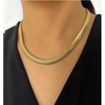 NonSoloArgenti |necklace for women wide snake in hypoallergenic steel plated yellow gold