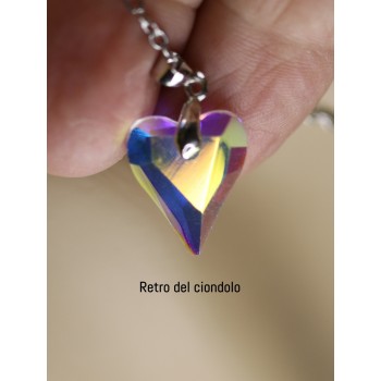 NonSoloArgenti|collana cuore mezzo cristallo bianco AB catena in acciaio anallergico per donna