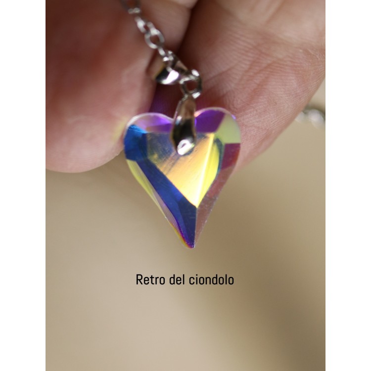 NonSoloArgenti|collana cuore mezzo cristallo bianco AB catena in acciaio anallergico per donna