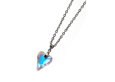 NonSoloArgenti |half white AB crystal heart necklace hypoallergenic steel chain for women