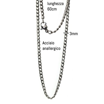 NonSoloArgenti|collana acciaio anallergico grumetta 3mm lunga 60cm per uomo o donna