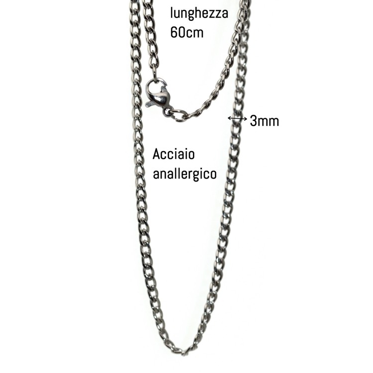 NonSoloArgenti|collana acciaio anallergico grumetta 3mm lunga 60cm per uomo o donna