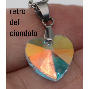 NonSoloArgenti |14mm heart necklace half white AB crystal hypoallergenic steel chain for women