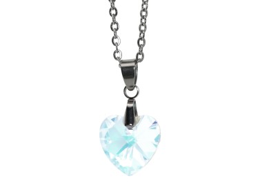 NonSoloArgenti|collana cuore 14mm mezzo cristallo bianco AB catena in acciaio anallergico per donna