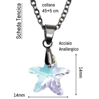NonSoloArgenti|collana stella marina 14mm mezzo cristallo bianco AB catena in acciaio anallergico per donna