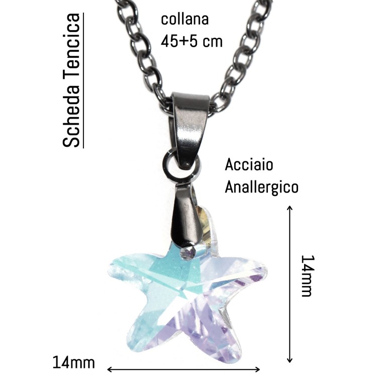 NonSoloArgenti|collana stella marina 14mm mezzo cristallo bianco AB catena in acciaio anallergico per donna
