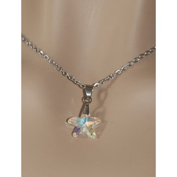 NonSoloArgenti |starfish necklace 14mm half white crystal AB hypoallergenic steel chain for women