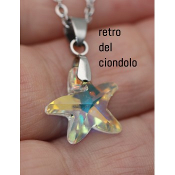 NonSoloArgenti|collana stella marina 14mm mezzo cristallo bianco AB catena in acciaio anallergico per donna