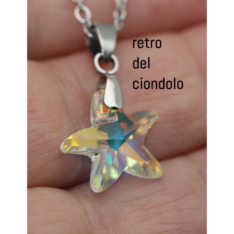 NonSoloArgenti |starfish necklace 14mm half white crystal AB hypoallergenic steel chain for women