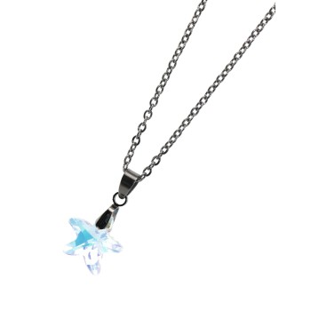 NonSoloArgenti|collana stella marina 14mm mezzo cristallo bianco AB catena in acciaio anallergico per donna