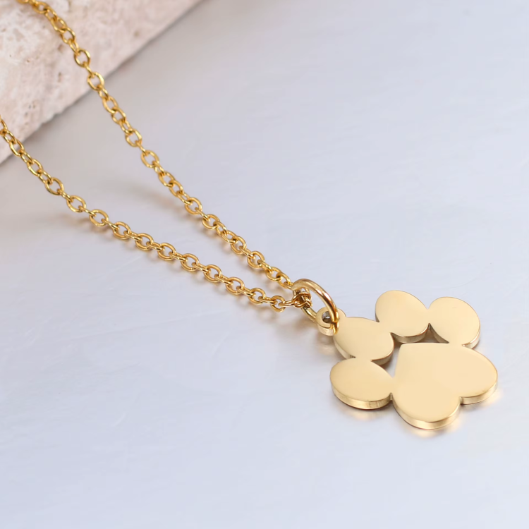 NonSoloArgenti |steel necklace paw dog cat personalized engraving yellow gold