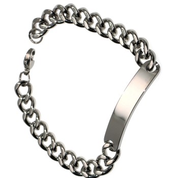 NSA|Bracciale Acciaio anallergico grumetta e targa per uomo polso 19,5 cm