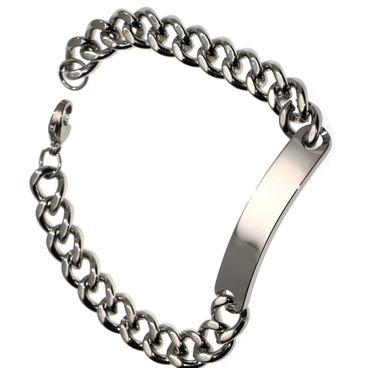 NonSoloArgenti |Hypoallergenic Steel Bracelet Curb and Plate for Men Wrist 19.5cm