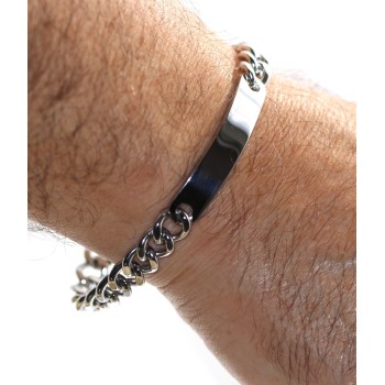 NonSoloArgenti |Bracciale Acciaio anallergico grumetta e targa per uomo