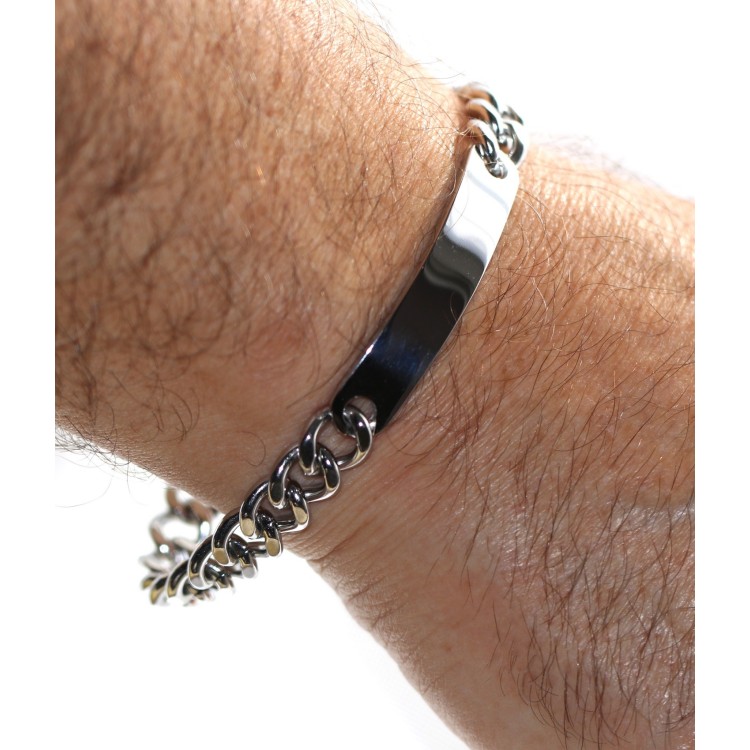 NonSoloArgenti |Hypoallergenic Steel Bracelet Curb and Plate for Men Wrist 19.5cm