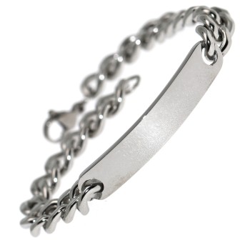 NonSoloArgenti |Hypoallergenic Steel Bracelet Curb and Plate for Men Wrist 19.5cm