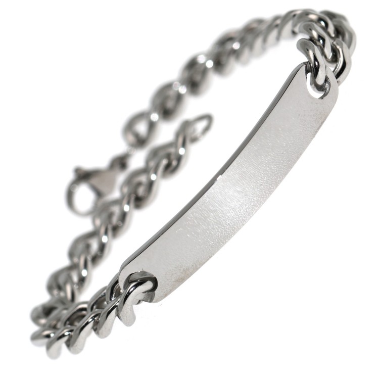 NonSoloArgenti |Hypoallergenic Steel Bracelet Curb and Plate for Men Wrist 19.5cm