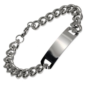 NonSoloArgenti |Hypoallergenic Steel Bracelet Curb and Plate for Men Women Boys Wrist 17cm