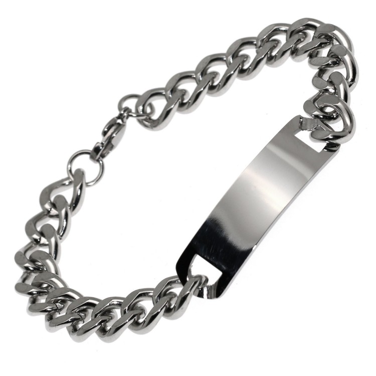 NonSoloArgenti |Hypoallergenic Steel Bracelet Curb and Plate for Men Women Boys Wrist 17cm