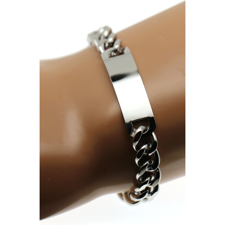 NonSoloArgenti |Bracciale Acciaio corto grumetta e targa uomo donna ragazzo polso 17 cm