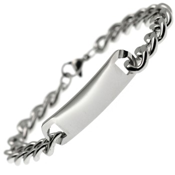 NonSoloArgenti |Bracciale Acciaio corto grumetta e targa uomo donna ragazzo polso 17 cm