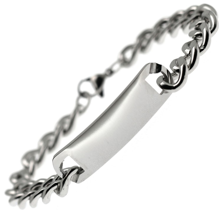 NonSoloArgenti |Hypoallergenic Steel Bracelet Curb and Plate for Men Women Boys Wrist 17cm