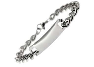 NonSoloArgenti |Bracciale Acciaio corto grumetta e targa uomo donna ragazzo polso 17 cm