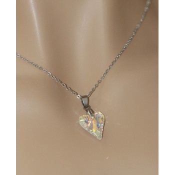 NonSoloArgenti |half crystal white AB pointed heart necklace hypoallergenic steel chain for women