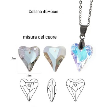 NonSoloArgenti |half crystal white AB pointed heart necklace hypoallergenic steel chain for women