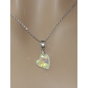 NonSoloArgenti |side heart necklace half white AB crystal hypoallergenic steel chain for women