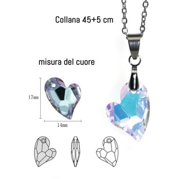NonSoloArgenti|collana cuore laterale mezzo cristallo bianco AB catena in acciaio anallergico per donna