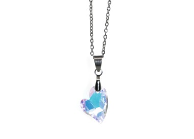 NonSoloArgenti |side heart necklace half white AB crystal hypoallergenic steel chain for women