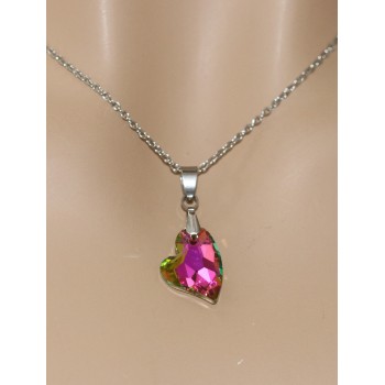 NonSoloArgenti|collana cuore laterale mezzo cristallo magenta rosa AB catena in acciaio anallergico per donna