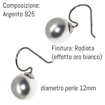 NonSoloArgenti|earrings all 925 silver with hook and medium pearl 12mm for women