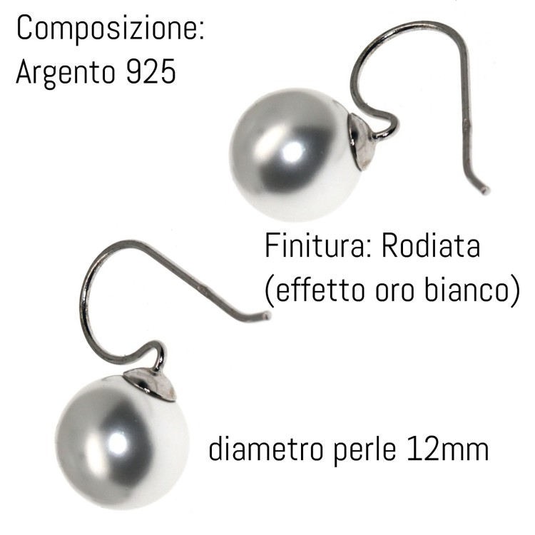 NonSoloArgenti|earrings all 925 silver with hook and medium pearl 12mm for women