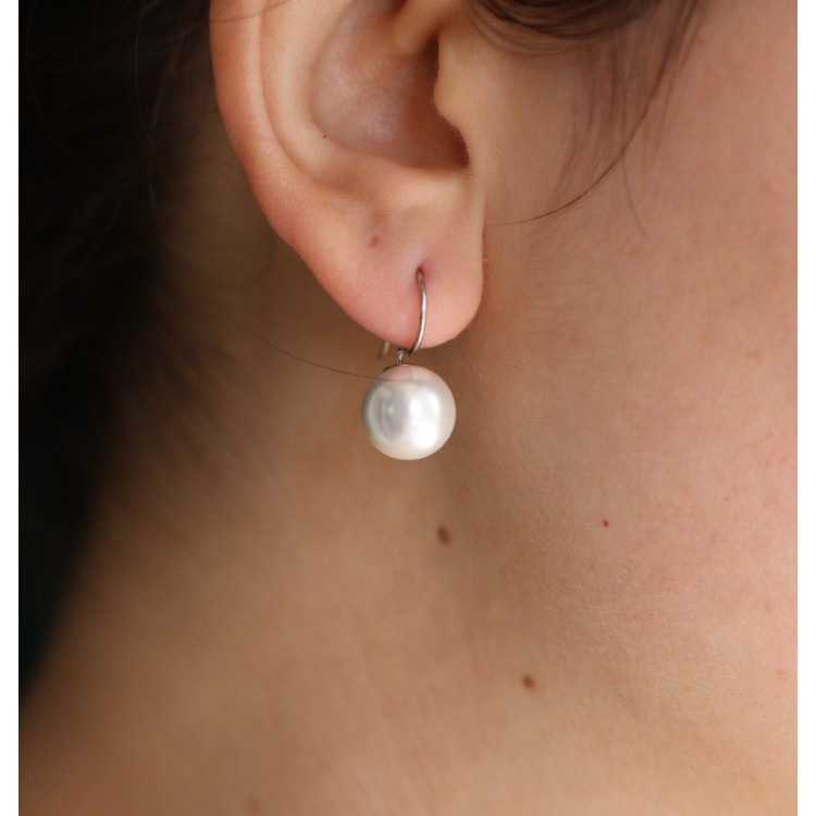NonSoloArgenti|earrings all 925 silver with hook and medium pearl 12mm for women