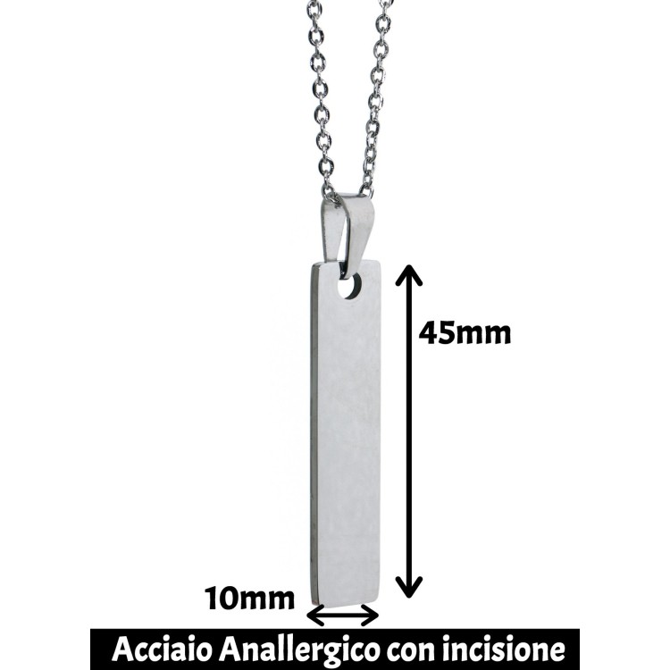 NonSoloArgenti |slim rectangular steel necklace personalized engraving man woman