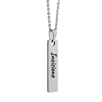 NonSoloArgenti |slim rectangular steel necklace personalized engraving man woman