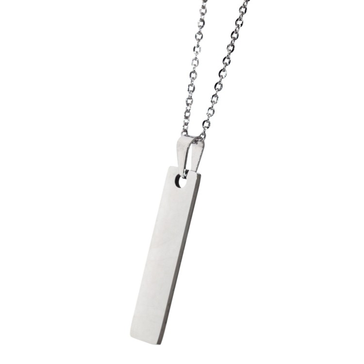 NonSoloArgenti |slim rectangular steel necklace personalized engraving man woman